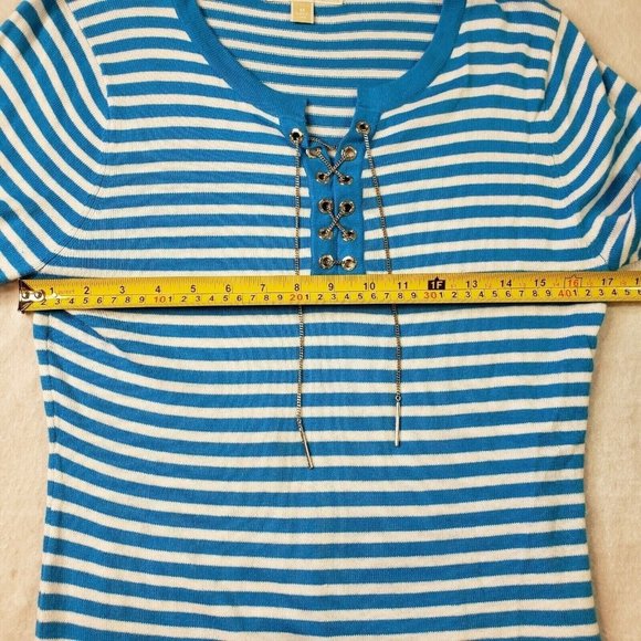 Michael Kors Womens Striped Long Sleeve Sweater Chain & Eyelet Detail Size M - Picture 9 of 12